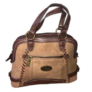 BOC  SuedeLeather HandbagPurse BrownTan 2 Zip Openings No Shoulder Strap